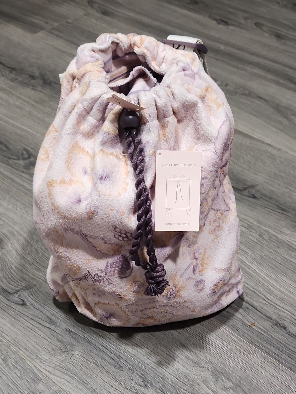 NWT Plush Drawstring Beach Towel Victoria Secret Backpack - Lavender Floral
